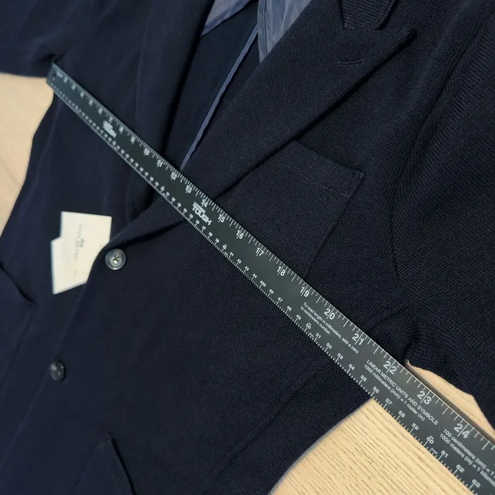 John Henric Knitted Blazer Jacket Mens L Merino Wool Navy Lined Office Event NWT